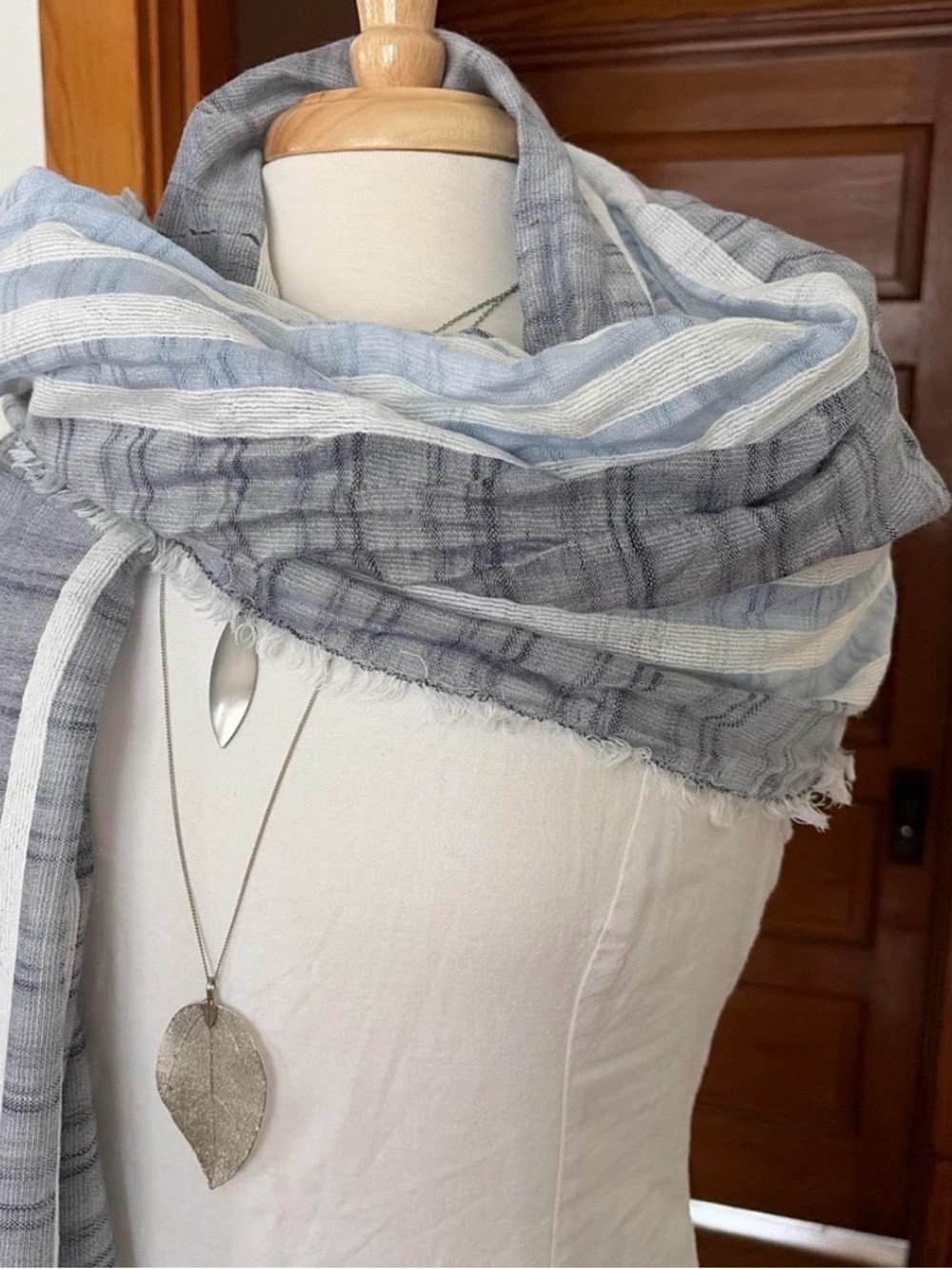 Light Blue & Gray Striped Summer Wrap Scarf
